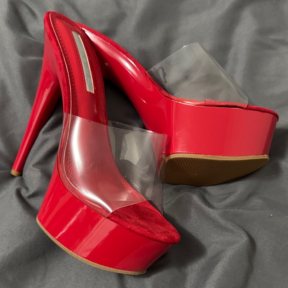 Liliana Red Platform Heels with Clear Strap